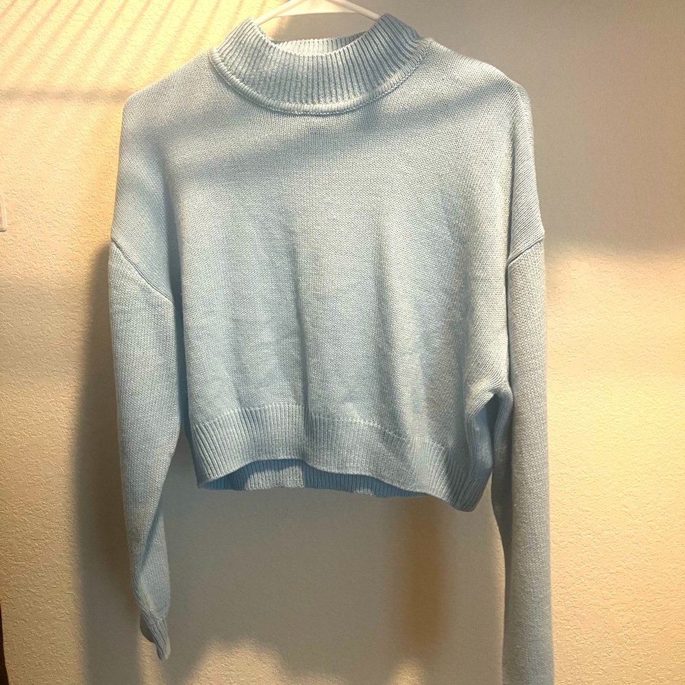 light blue cropped sweater